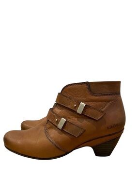 Taos Womens Brown Leather Ankle Boots With Straps chunky heels hook & loop 39